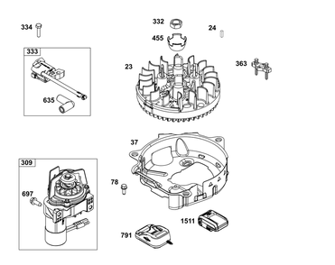 Flywheel, Ignition, And Starter Group Diagram and Parts List for 124P0B-0008-F1 100000 - 19Z999 Briggs and Stratton Engine